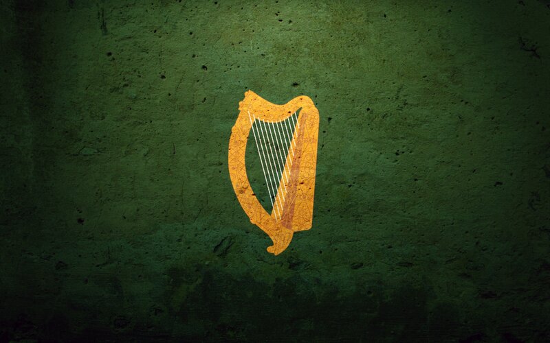 Irish harp on green wall