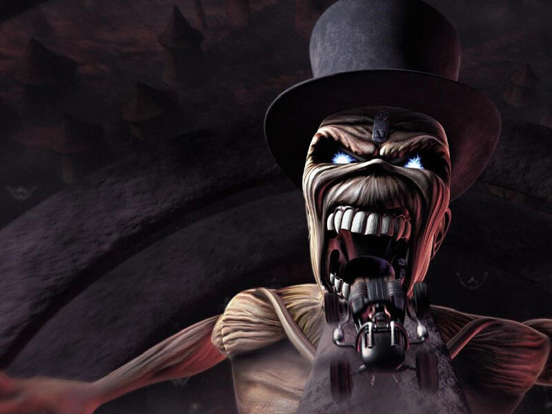 Iron Maiden mascot in dark setting