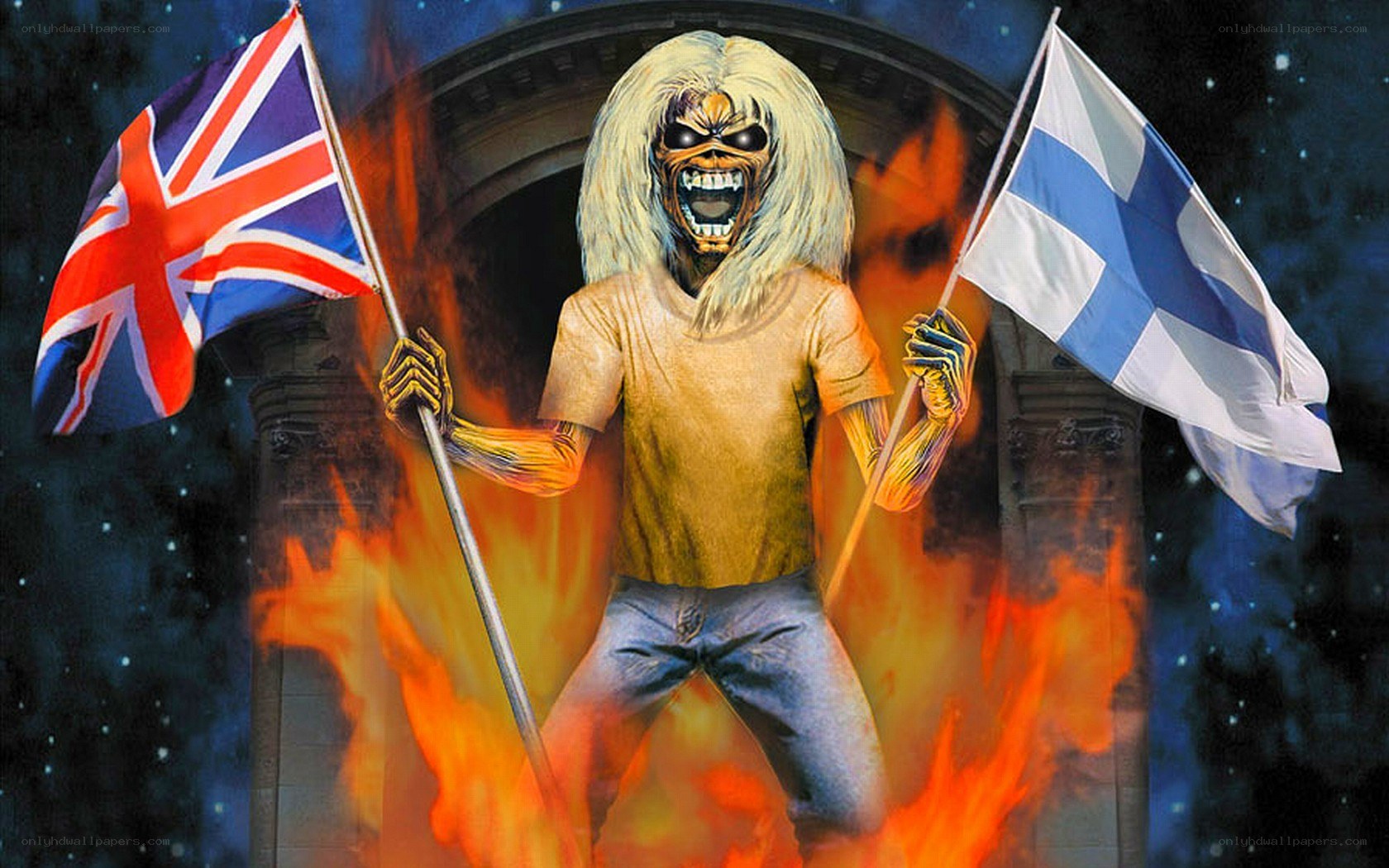 Iron Maiden with flags
