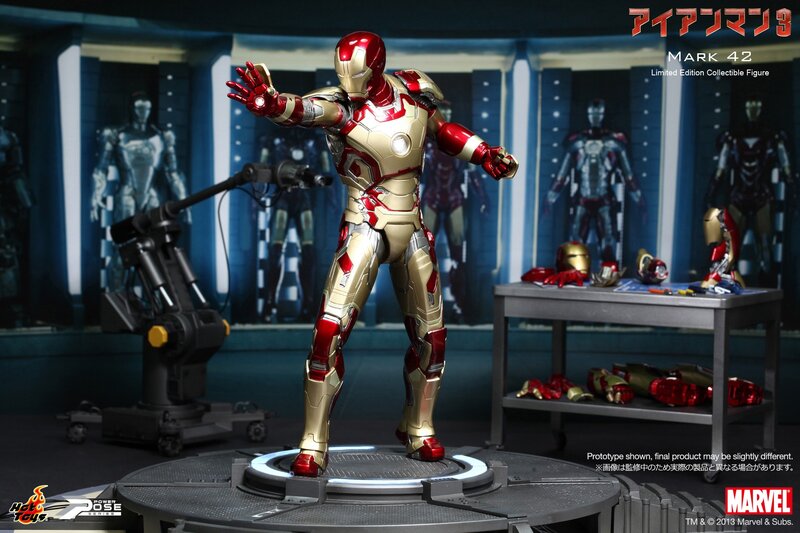 Iron Man Action Figure — Red, Dramatic, Photograph, Action Figure, Workbench