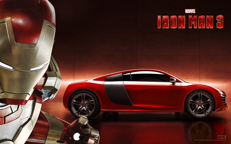 Iron Man and red sports car
