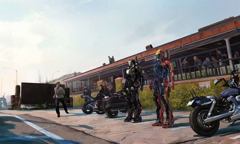 Iron Man and War Machine — Red, Dramatic, Afternoon