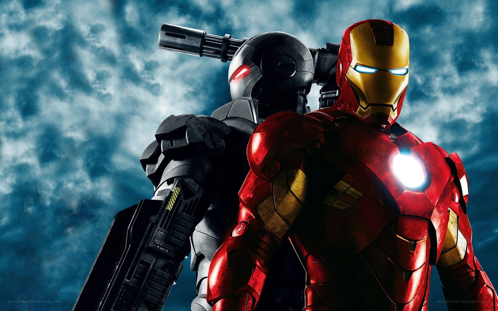 Iron Man and War Machine stand together