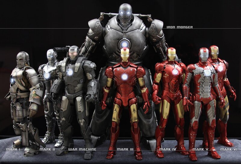 Iron Man Armor Suits — Red, Dramatic, Photograph, Action Figures