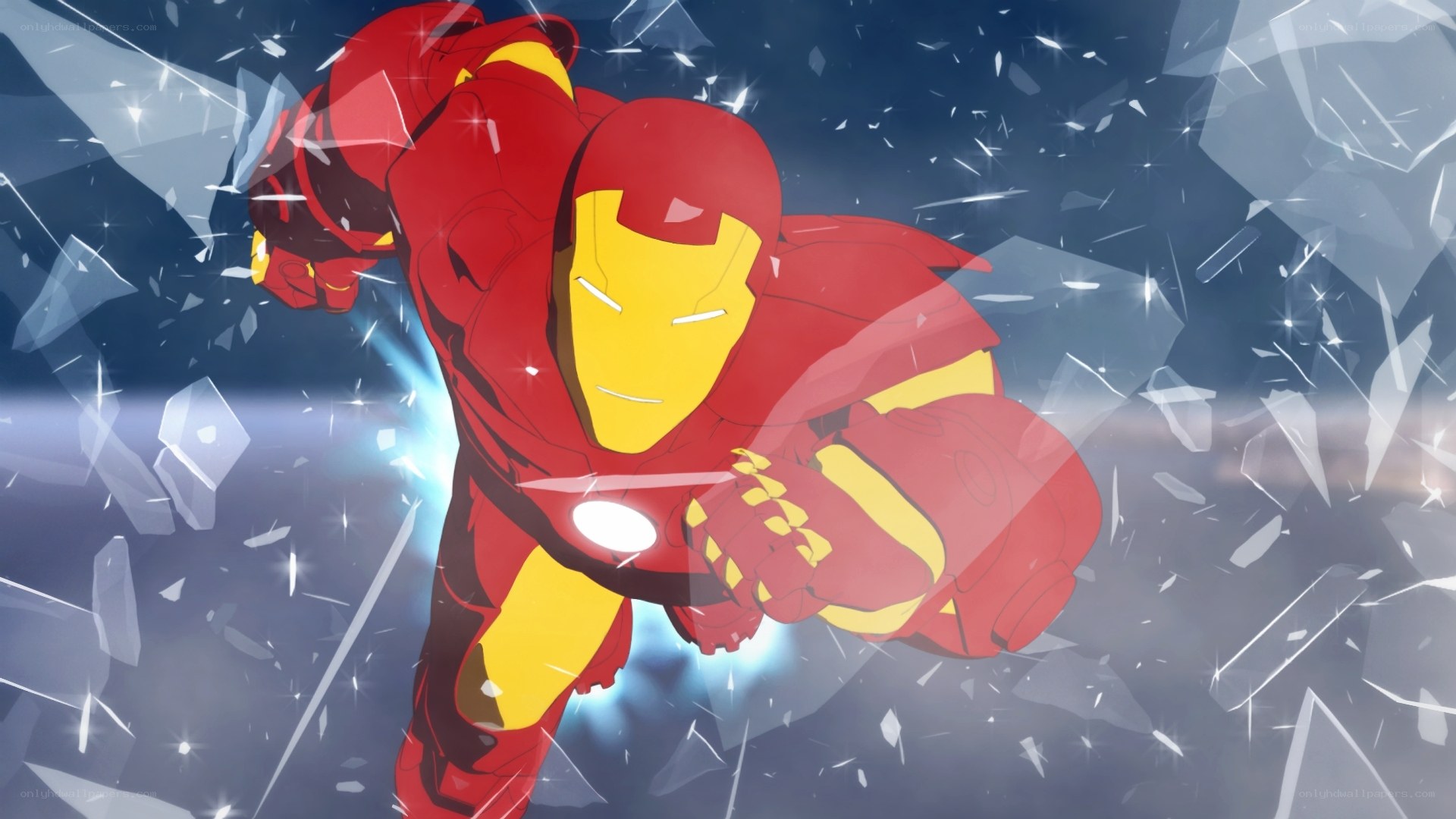 Iron Man breaking through glass
