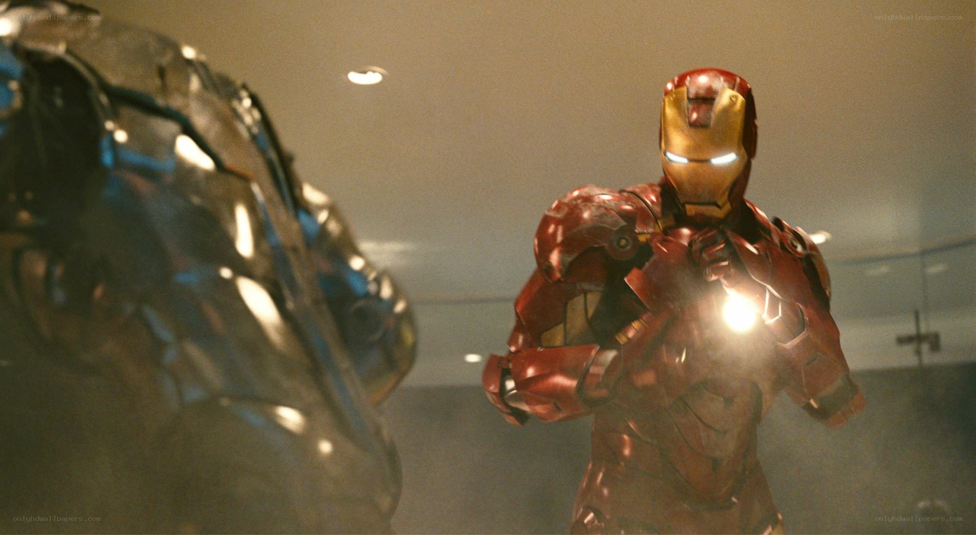 Iron Man confronts a rival suit