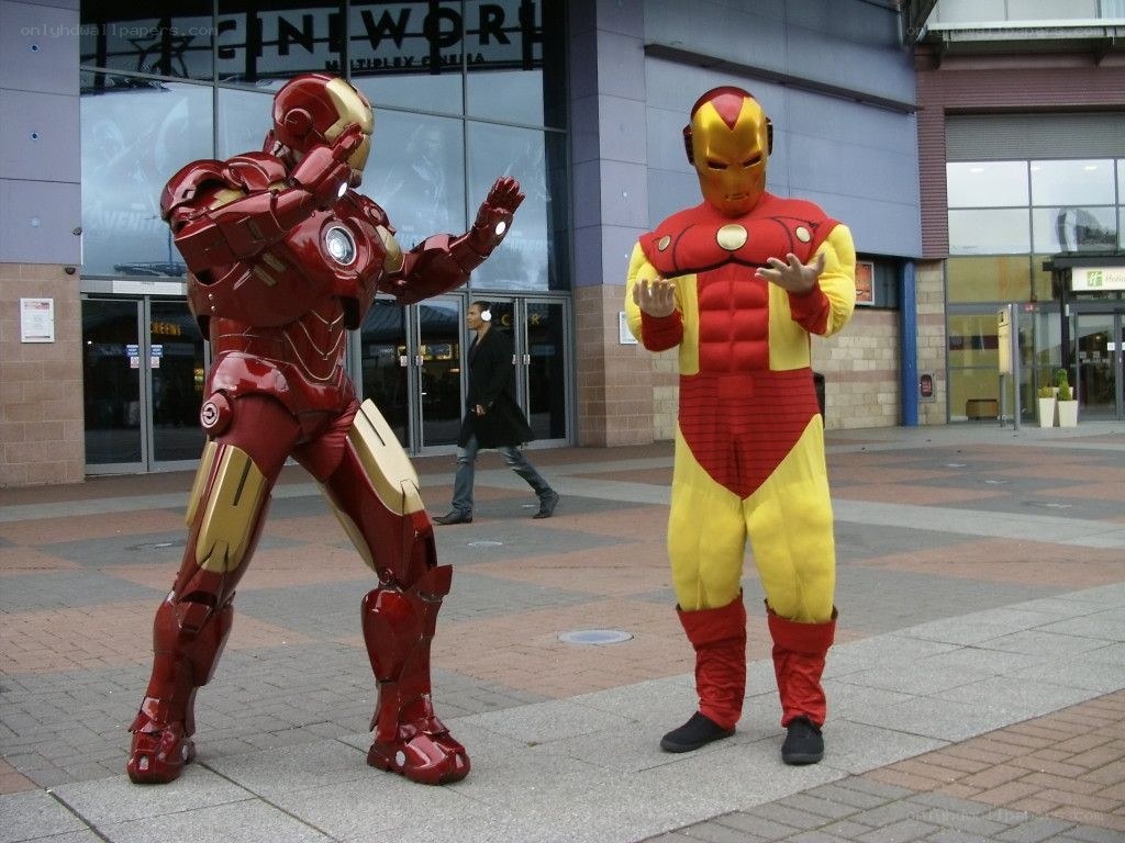 Iron Man cosplayers outside cinema