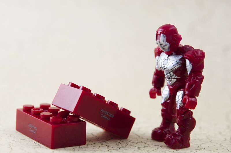 Iron Man figure with red blocks