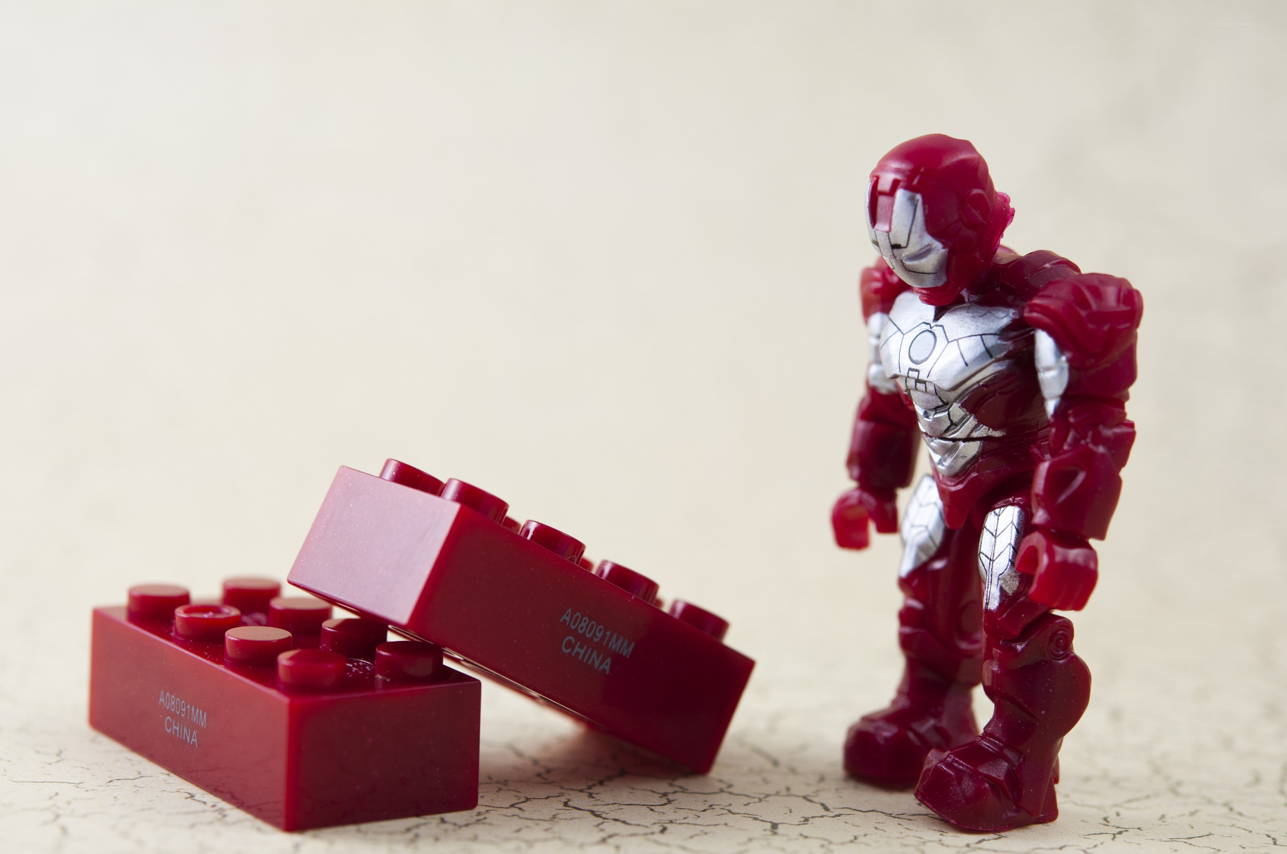 Iron Man figure with red blocks