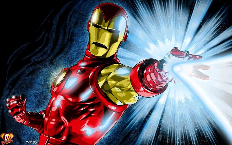 Iron Man Firing Repulsor — Red, Dramatic, Comic