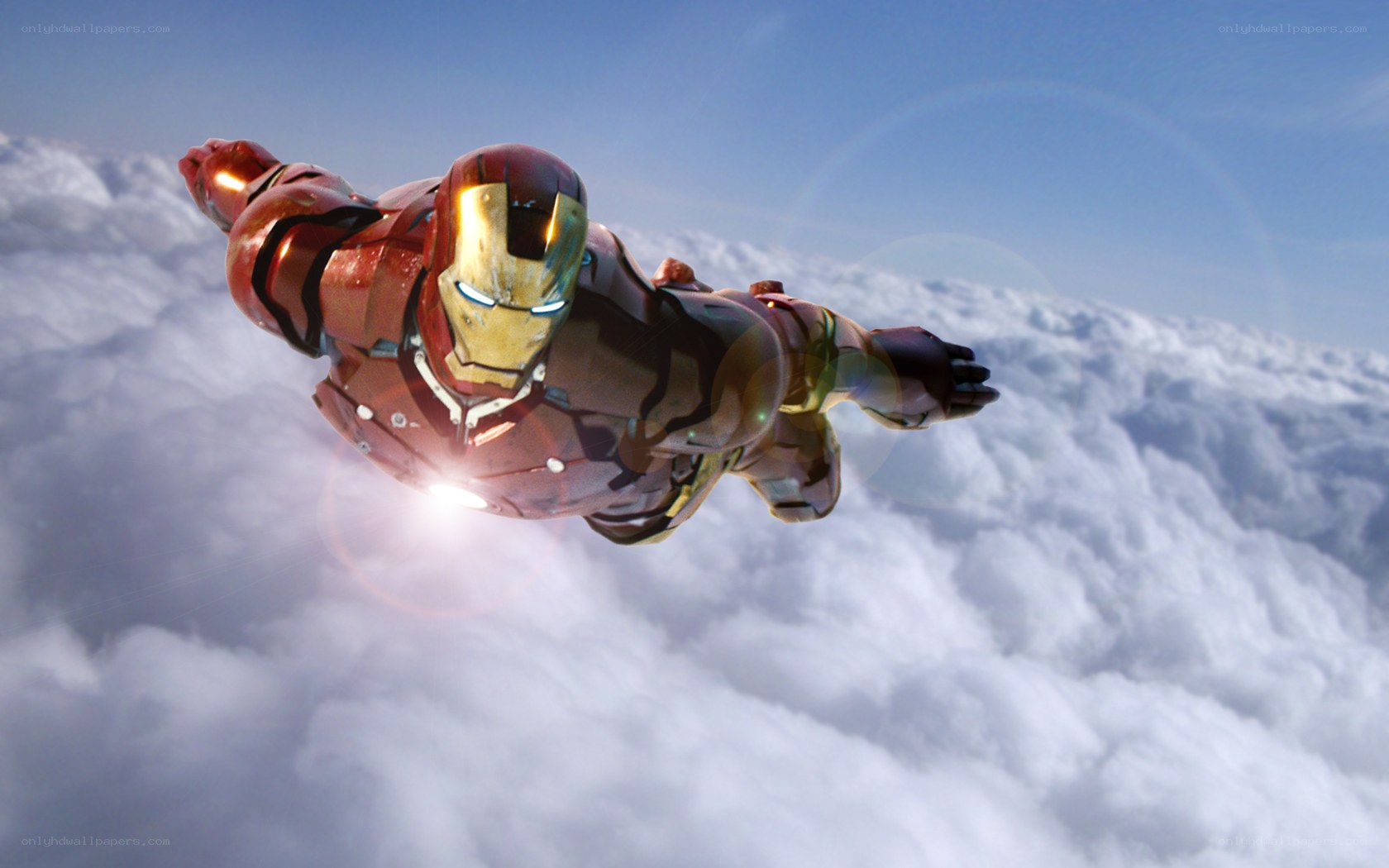 Iron Man flying above clouds