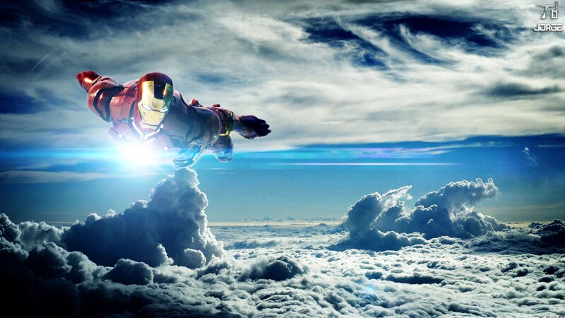 Iron Man flying above clouds