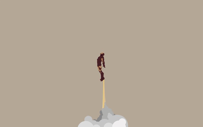 Iron Man Flying — Gray, Dramatic