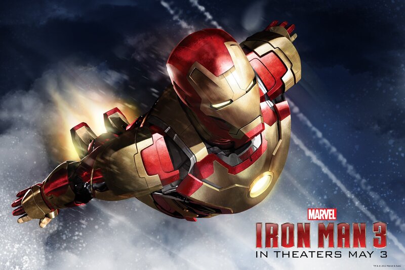 Iron Man flying in the sky