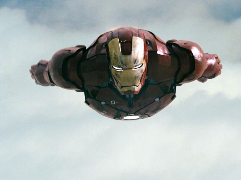 Iron Man flying in the sky