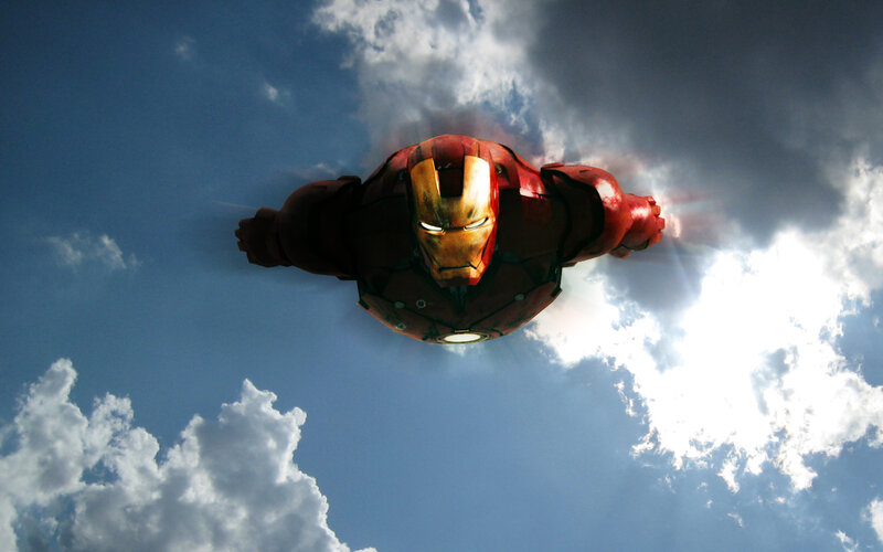Iron Man flying in the sky
