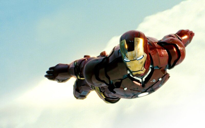 Iron Man flying in the sky