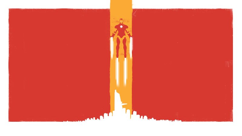 Iron Man flying over city