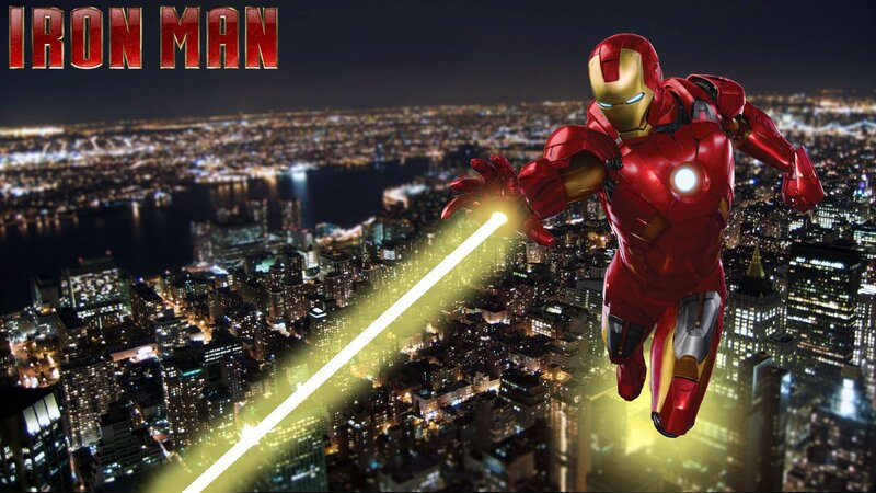 Iron Man flying over city