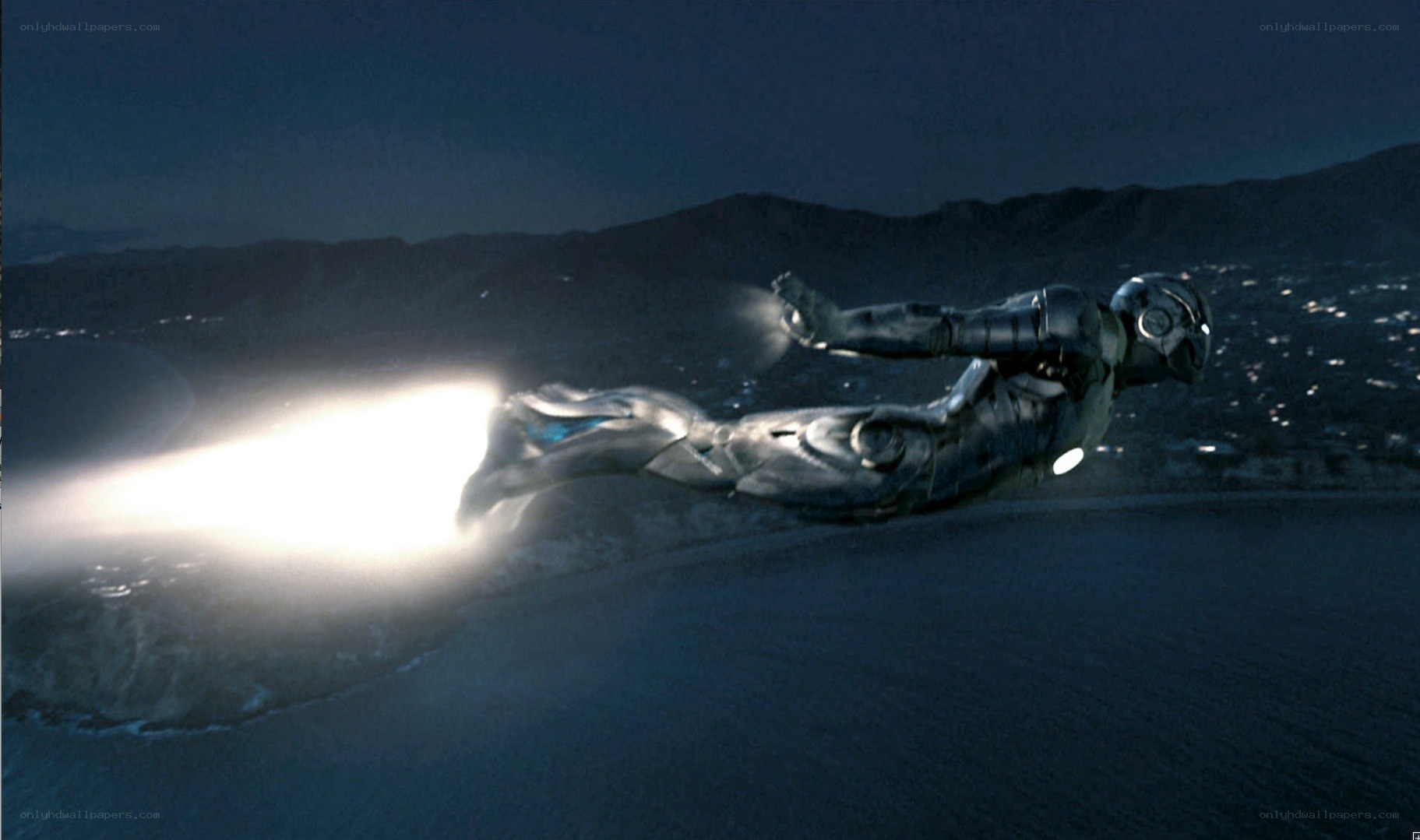 Iron Man flying over water