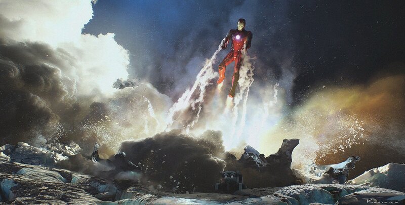 Iron Man Flying — Red, Dramatic, Night