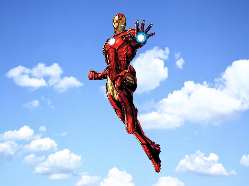 Iron Man Flying — Red, Dynamic, Afternoon