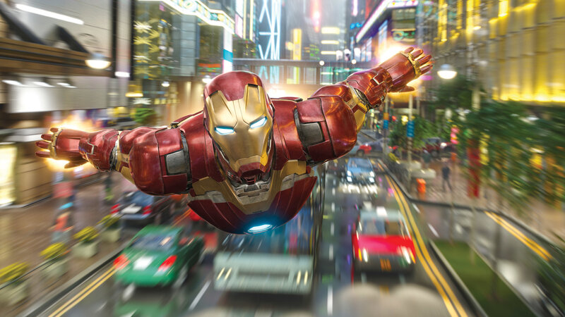 Iron Man Flying — Red, Dynamic, Night