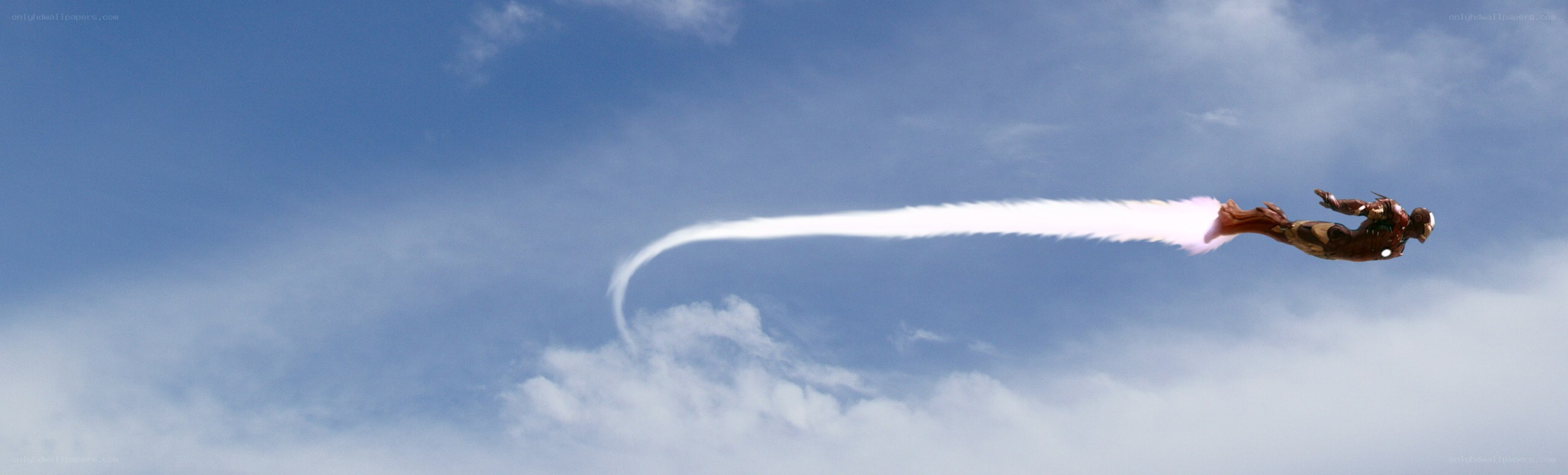 Iron Man flying through sky