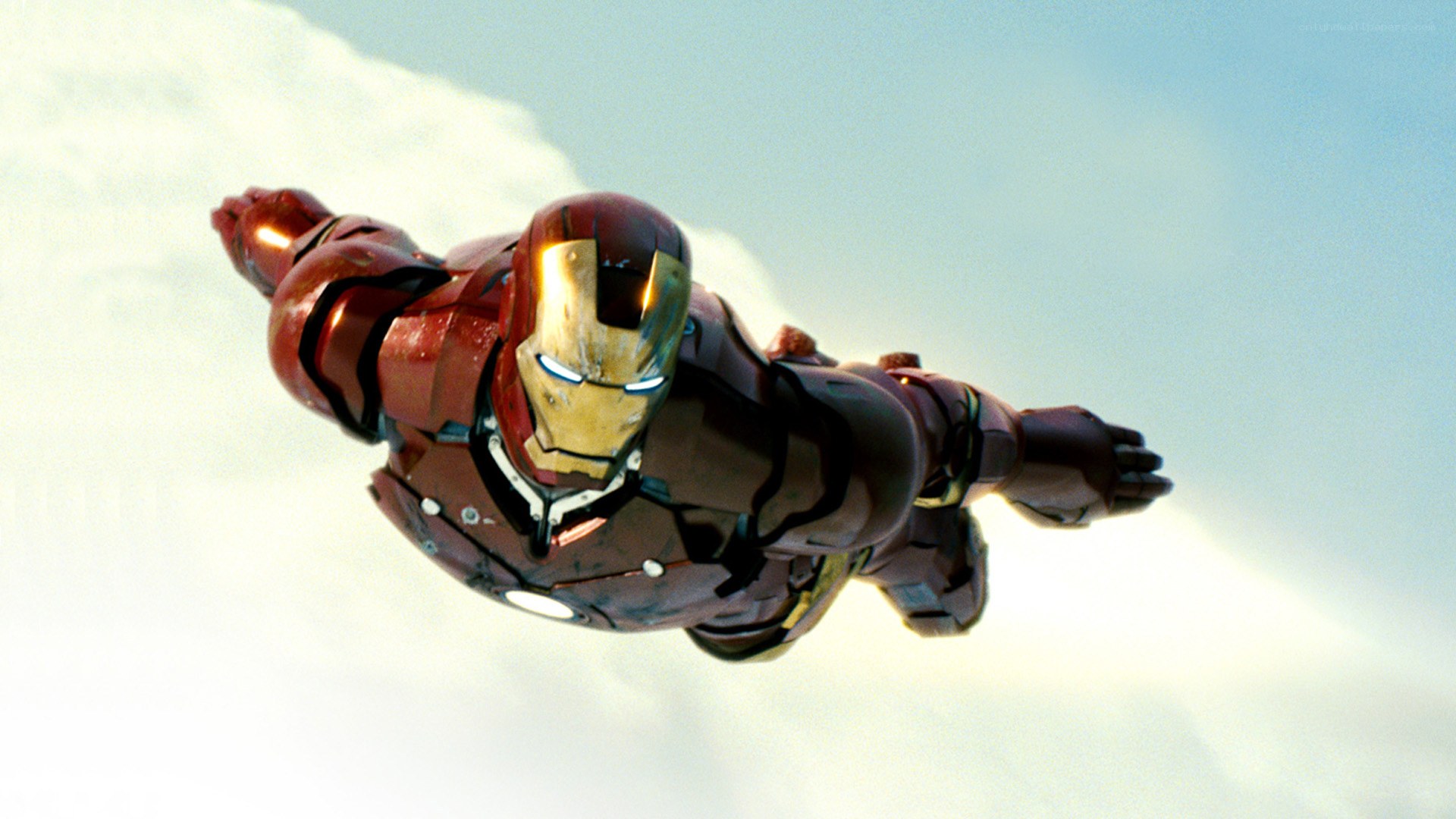 Iron Man flying through the sky