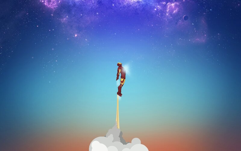 Iron Man Flying Upward — Blue