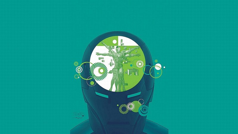 Iron Man head with digital brain