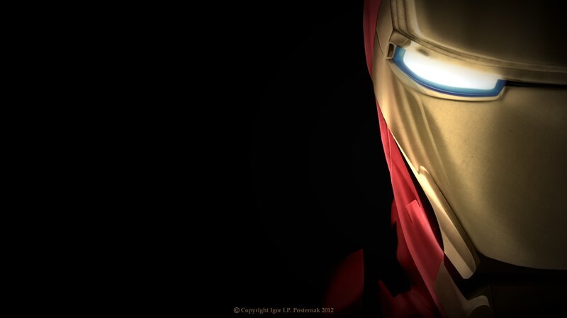 Iron Man Helmet — Black, Dramatic, Digital Art, Eyes, Gold