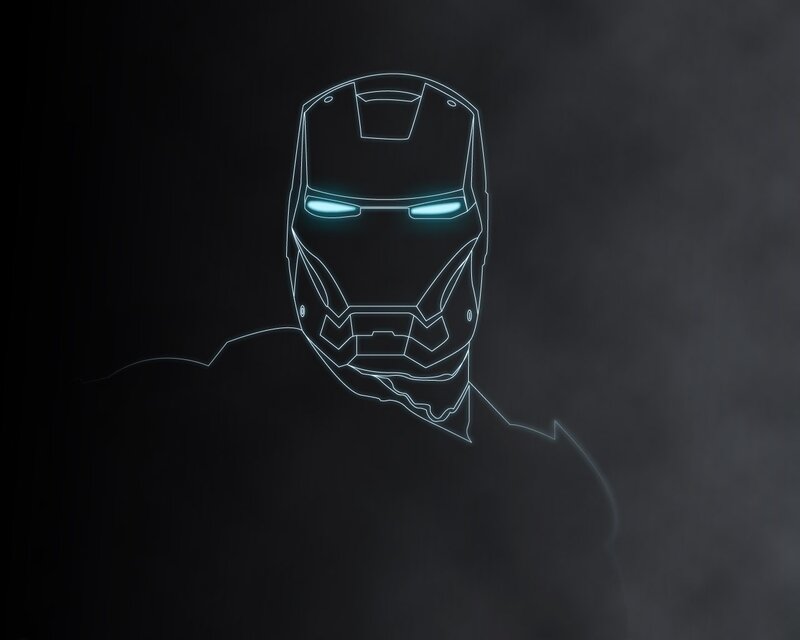 Iron Man Helmet — Black, Dramatic, Digital Art, Glowing Eyes