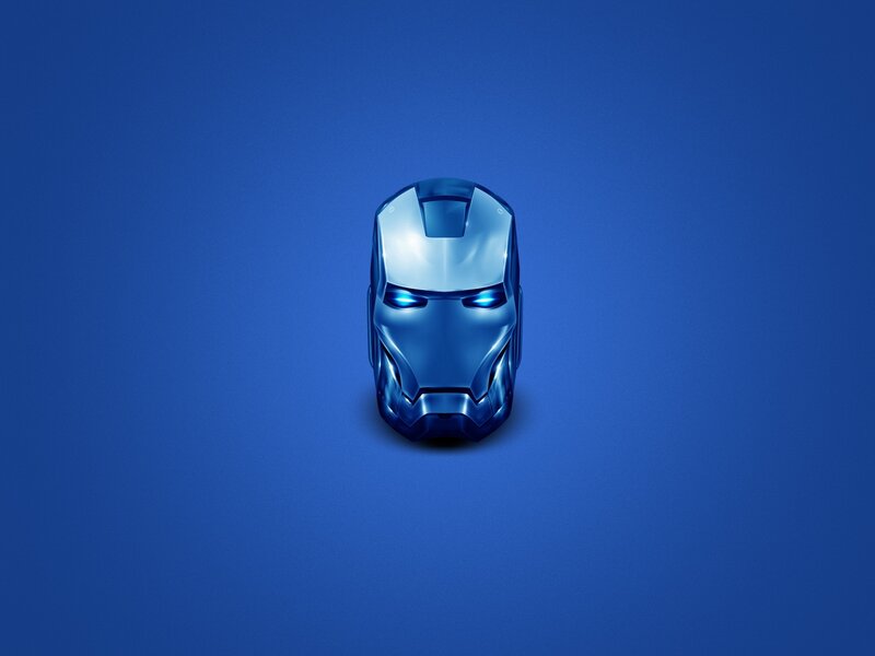 Iron Man Helmet — Blue, Minimalist, 3d Render, Blue Light, Metallic Surface, Silver