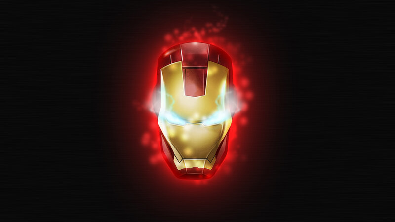 Iron Man helmet glowing red