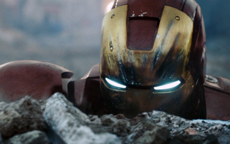 Iron Man Helmet — Gold, Dramatic, Photograph, Debris