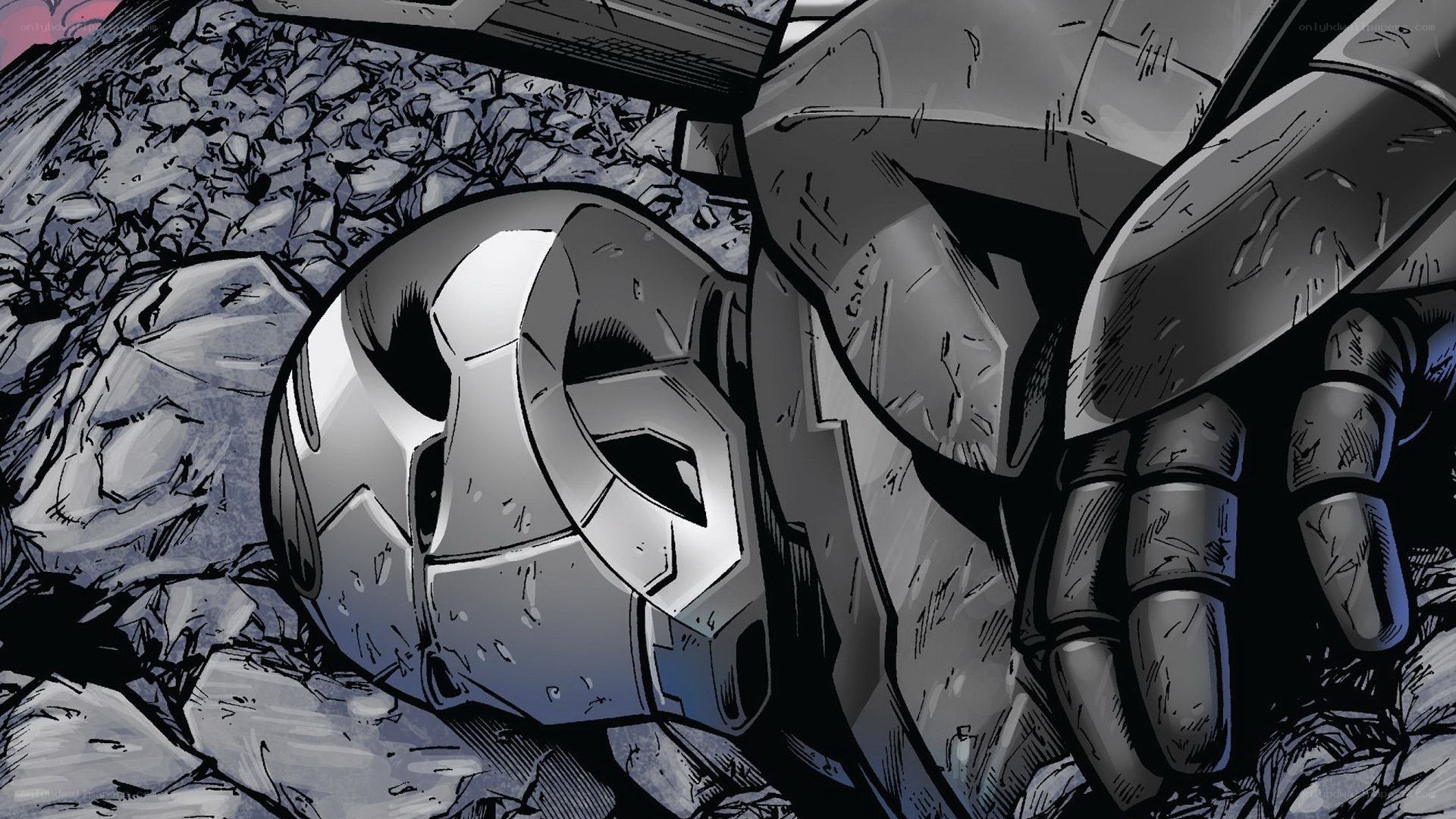 Iron Man helmet in rubble