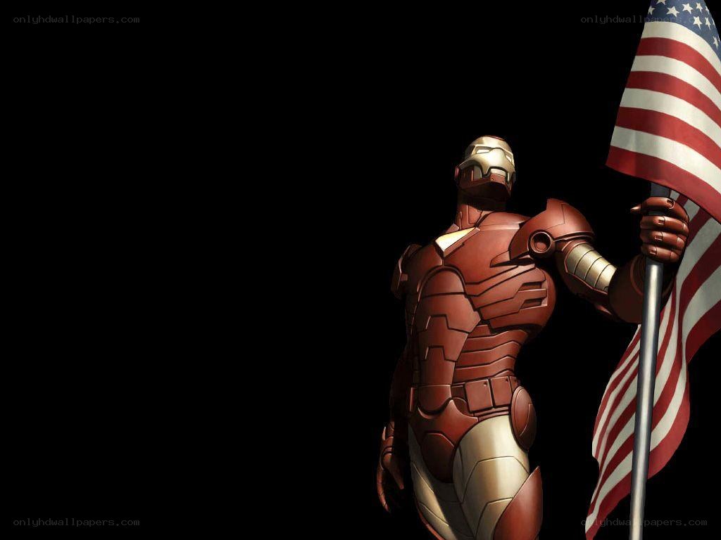 Iron Man holding American flag
