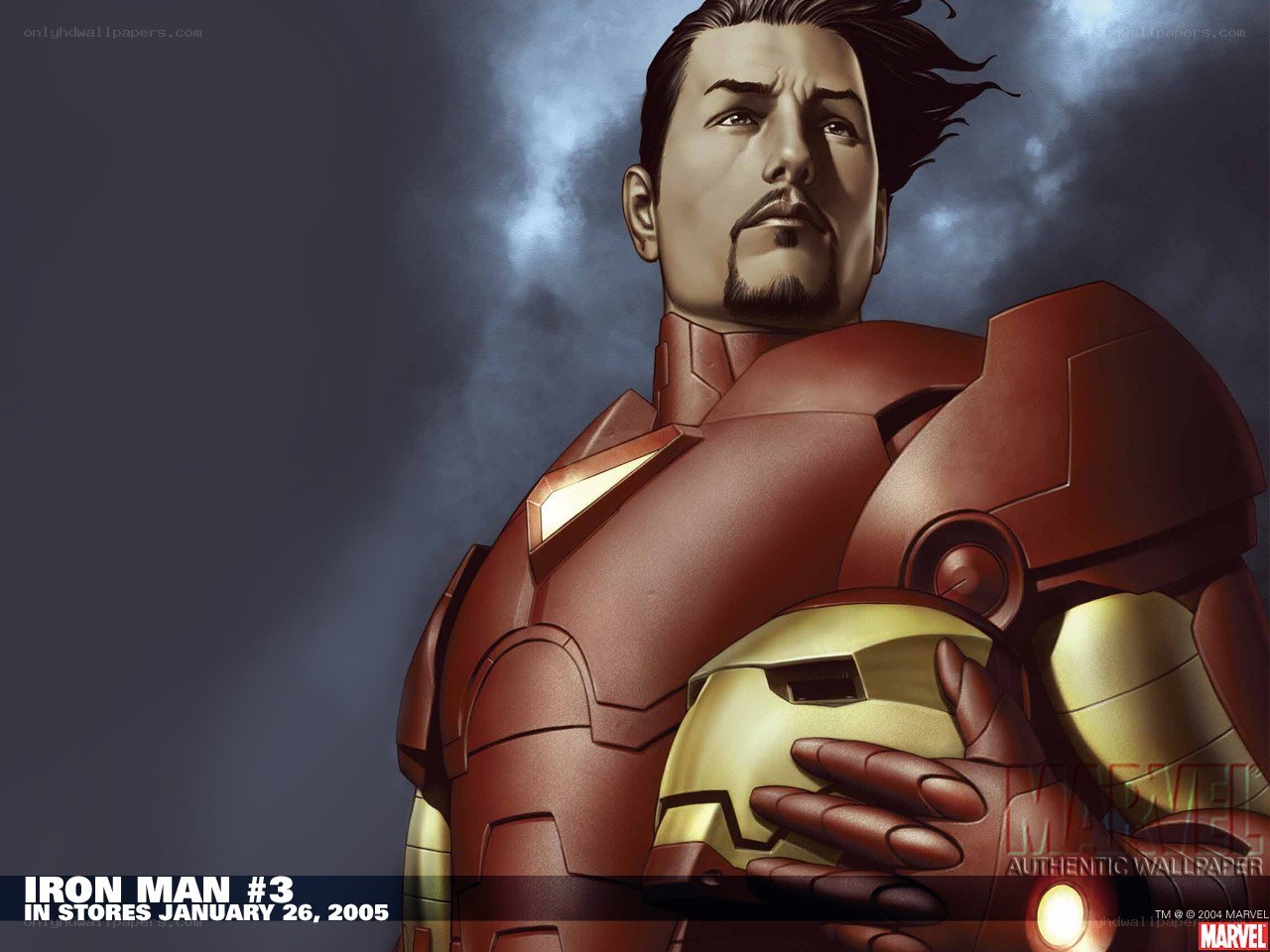Iron Man holding helmet