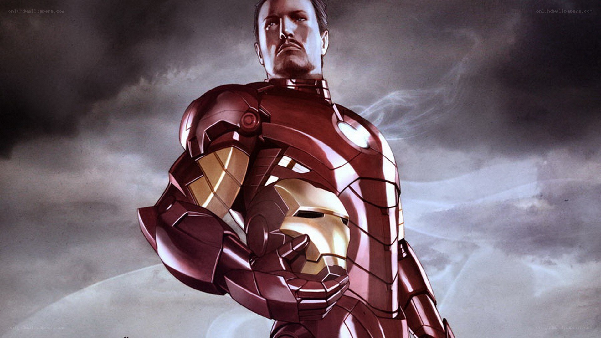 Iron Man holding his helmet