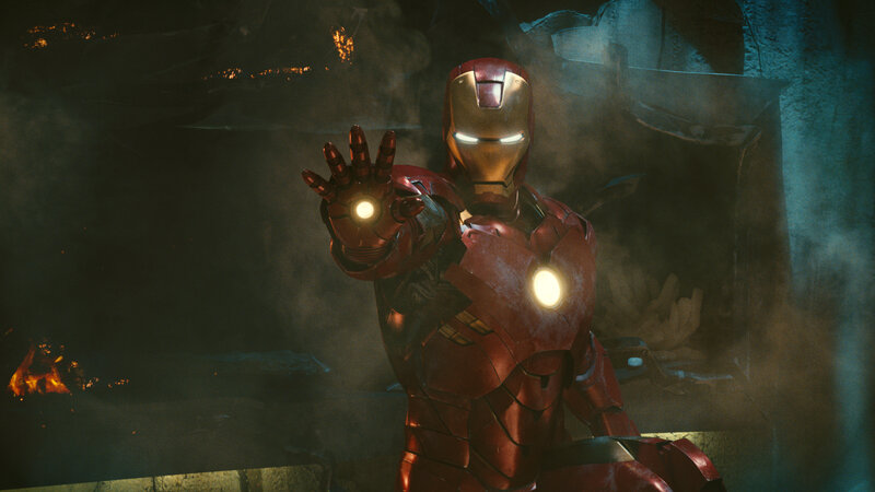 Iron Man in a smoky battlefield