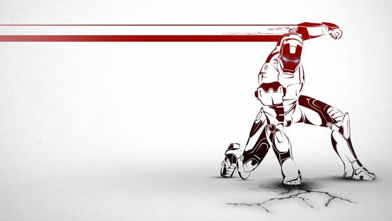 Iron Man in Action Pose — White, Dramatic, Digital Art, Cracked Ground