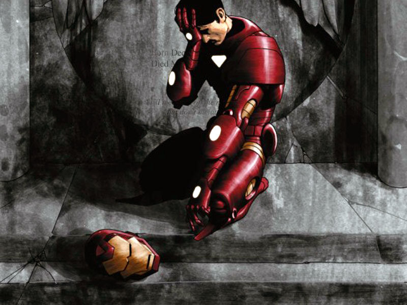 Iron Man in Armor — Red, Dramatic, Comic, Helmet, Stairs