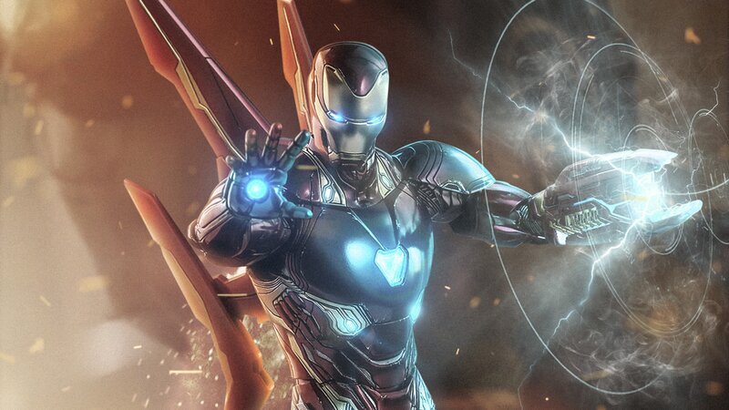 Iron Man in Armor — Red, Dramatic, Digital Art, Energy Blast