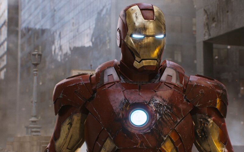 Iron Man in battle-damaged armor