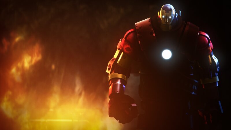 Iron Man in fiery battle