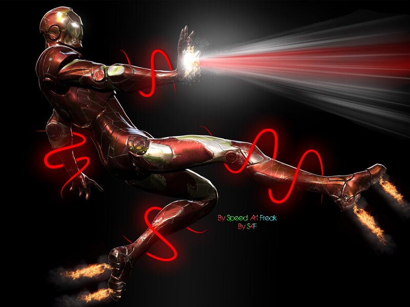 Iron Man in Flight — Red, Dramatic, Night