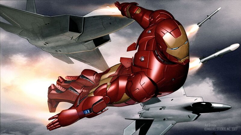 Iron Man in Flight — Red, Dramatic, Sunset