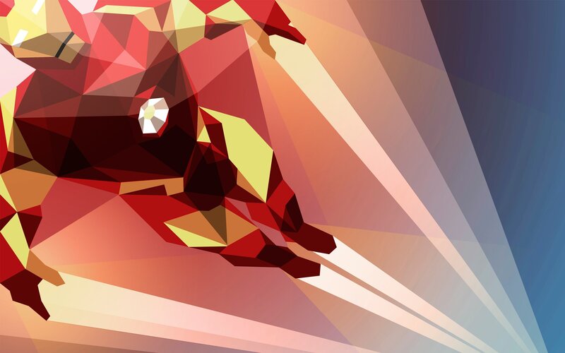Iron Man in Flight — Red, Dynamic, Digital Art, Armor, Light Beams, Sky