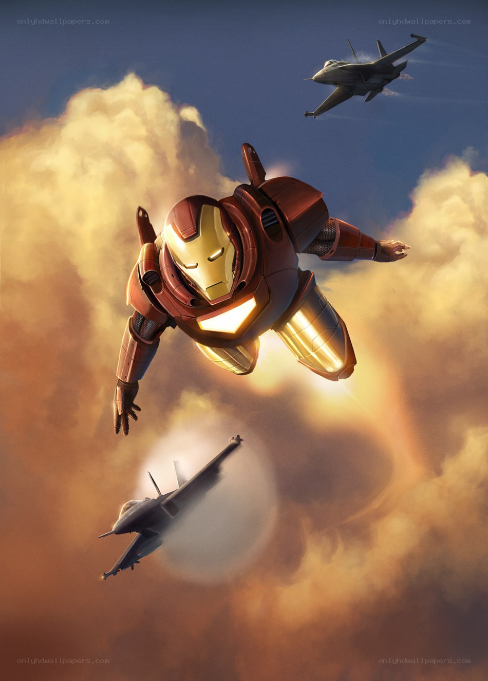 Iron Man in flight with jets